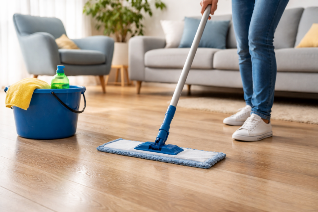 Typische Fehler beim Boden reinigen wie zu viel Wasser oder falsche Wischtechnik vermeiden