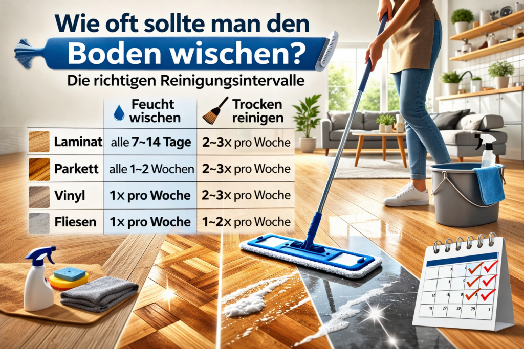 Wie oft sollte man den Boden wischen? Übersicht der Reinigungsintervalle für Laminat, Parkett, Vinyl und Fliesen