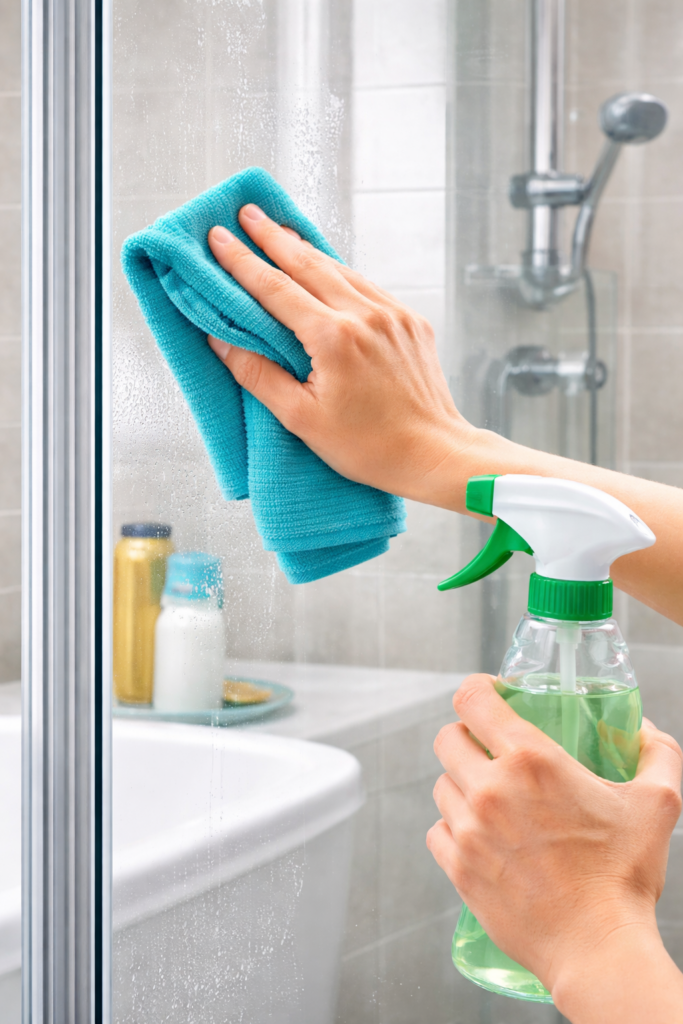 Duschkabine aus Glas reinigen im Badezimmer