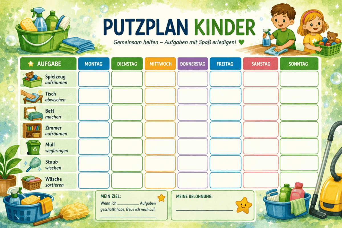 Putzplan Kinder PDF – kostenlose Vorlage für altersgerechte Haushaltsaufgaben