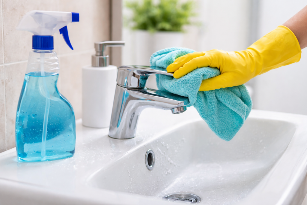 waschbecken reinigen bad armatur sauber machen