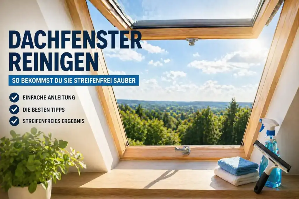 Dachfenster mit Blick nach draußen in heller Dachwohnung für streifenfreie Reinigung und klare Sicht