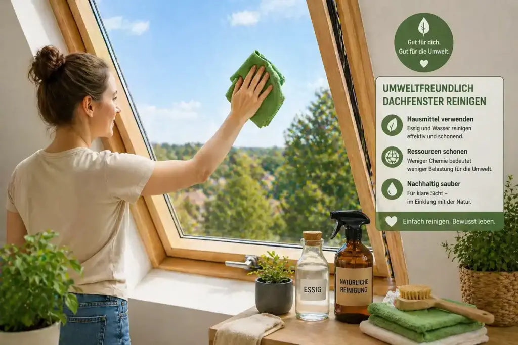 Dachfenster reinigen umweltfreundlich mit Tuch und Hausmitteln wie Essig für nachhaltige Reinigung