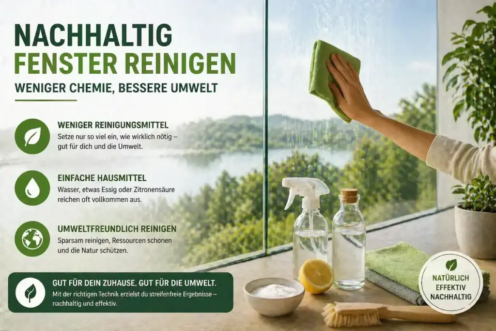 Rahmenlose Glasfläche umweltfreundlich reinigen mit Mikrofasertuch ohne chemische Reinigungsmittel