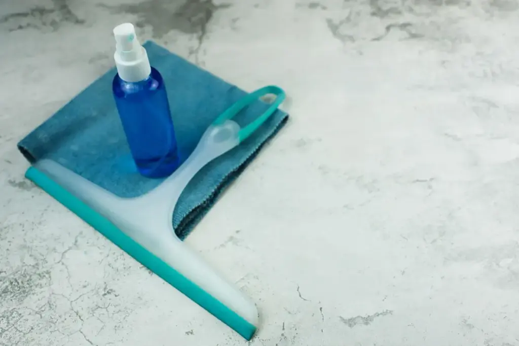 Reinigungsset mit Mikrofasertuch, Sprühflasche und Fensterabzieher für die Fenster Reinigung