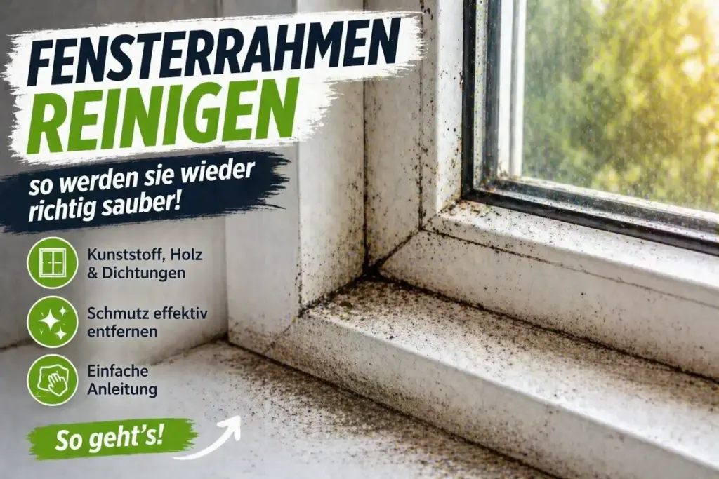 Verschmutzter Fensterrahmen mit Staub und Schmutz vor der Reinigung als Vorher Bild