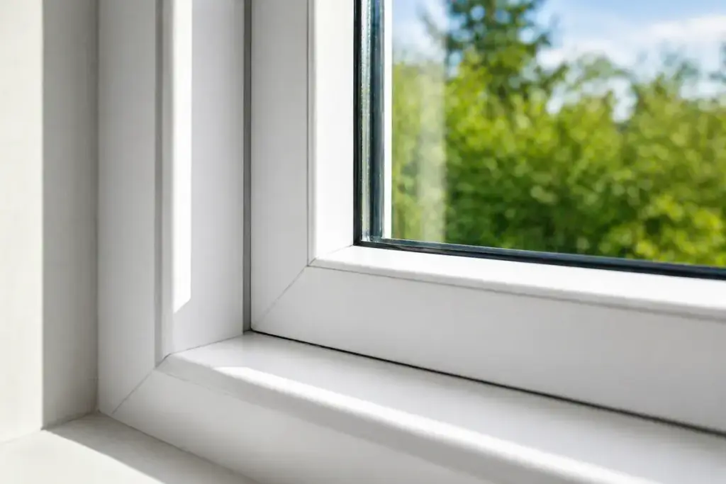 Sauberer Fensterrahmen im Detail mit glatter Oberfläche und ohne Schmutz oder Ablagerungen