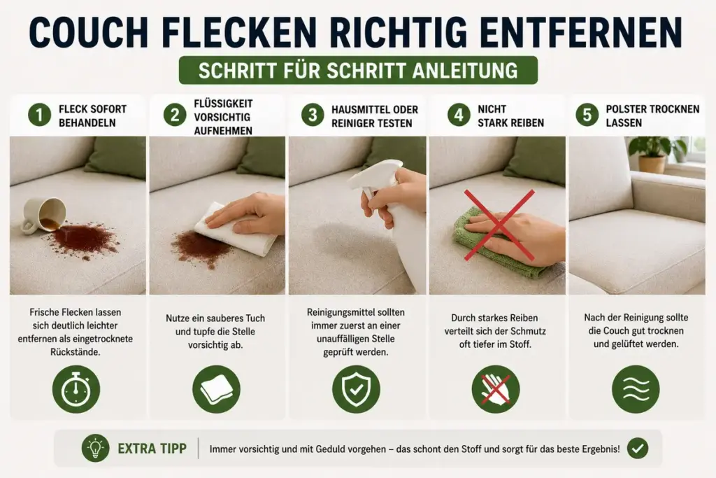 Couch Flecken entfernen Schritt für Schritt Anleitung zur schonenden Reinigung einer Stoffcouch