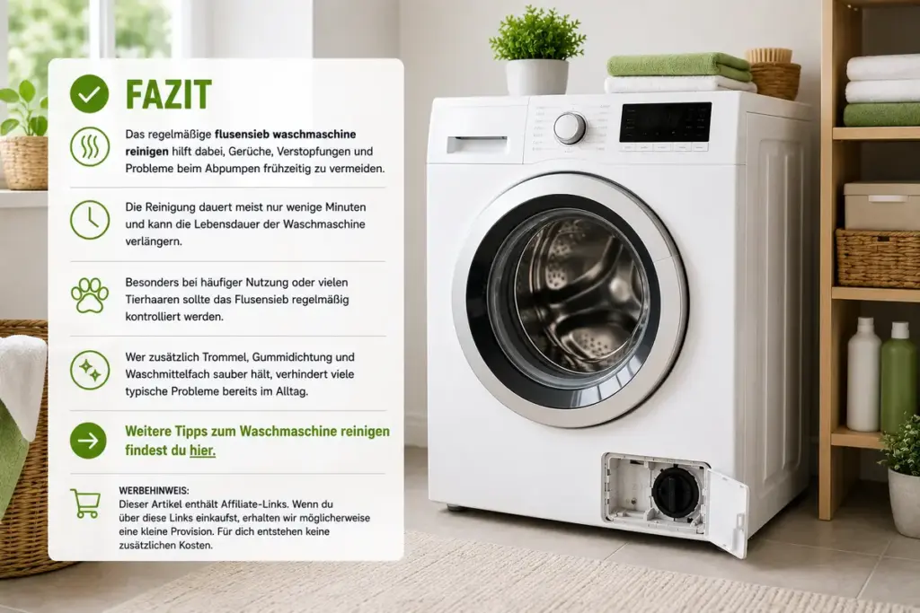 flusensieb waschmaschine reinigen mit sauberer moderner waschmaschine nach erfolgreicher reinigung und hygienischer pflege