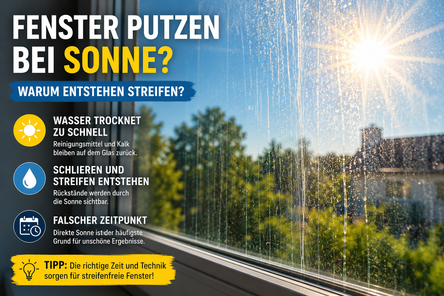 Fenster putzen bei Sonne – warum entstehen Streifen?