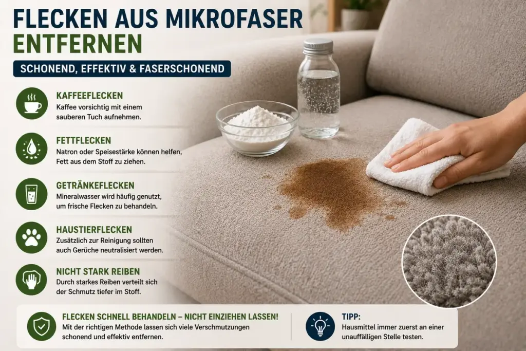 Mikrofaser Sofa reinigen und Flecken schonend aus empfindlichen Mikrofaserstoffen entfernen