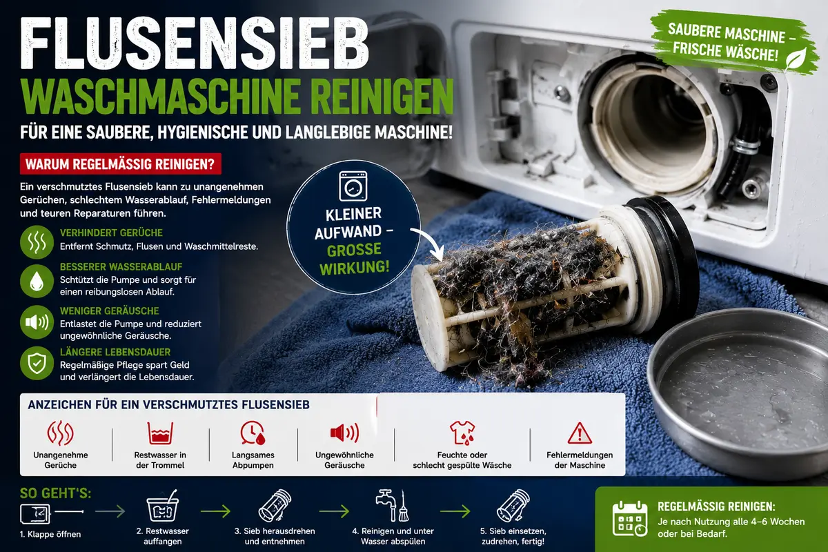 Flusensieb der Waschmaschine reinigen – Schritt für Schritt erklärt