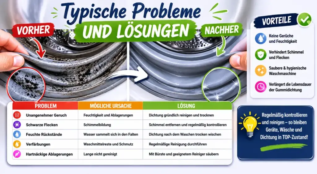 Gummidichtung Waschmaschine reinigen: Vorher-Nachher Vergleich einer verschmutzten und gründlich gereinigten Gummidichtung