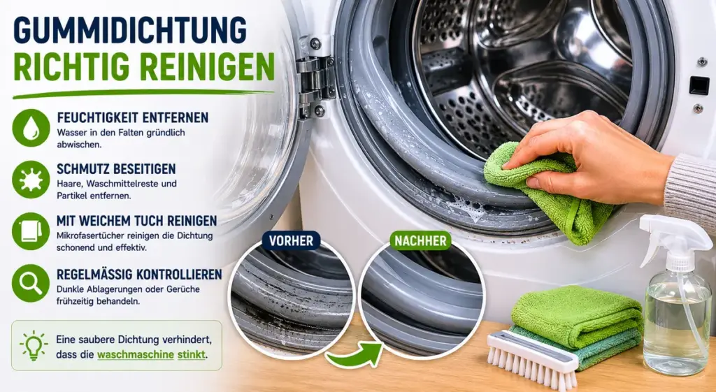 waschmaschine stinkt durch verschmutzte gummidichtung mit feuchtigkeit schmutz und reinigung der dichtung an der waschmaschine