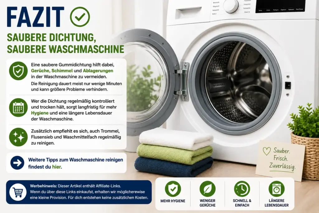 Gummidichtung Waschmaschine reinigen: Saubere moderne Waschmaschine nach der gründlichen Reinigung der Gummidichtung