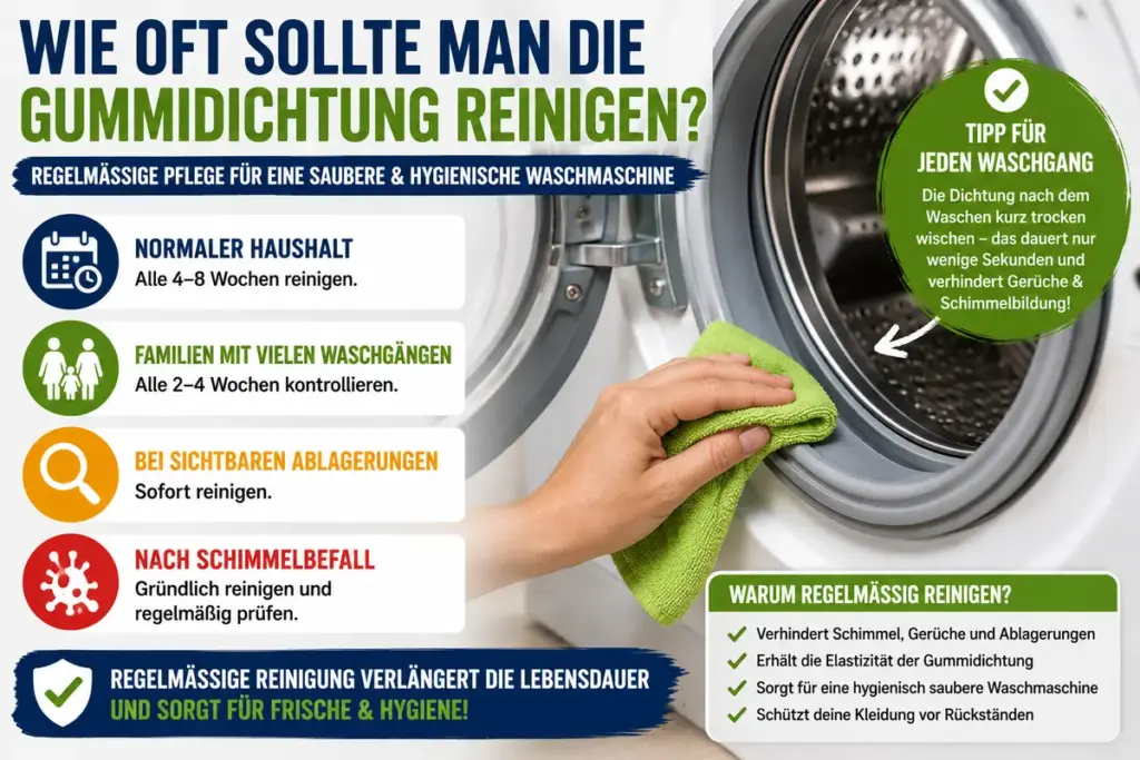 Gummidichtung Waschmaschine reinigen: Saubere Dichtung wird nach dem Waschen mit einem Mikrofasertuch trocken gewischt