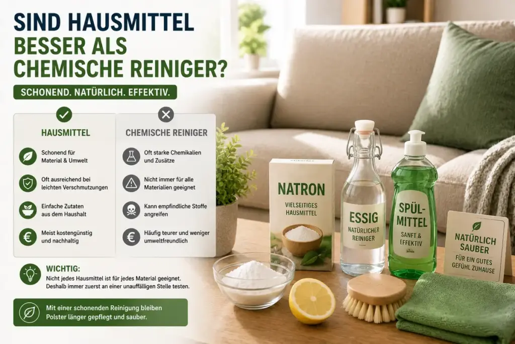 Sofa reinigen Hausmittel im Vergleich zu chemischen Reinigern bei der Reinigung von Stoffsofas