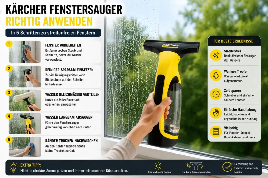 Kärcher Fenstersauger Erfahrungen zeigen richtige Anwendung eines Kärcher Fenstersaugers bei der Fensterreinigung