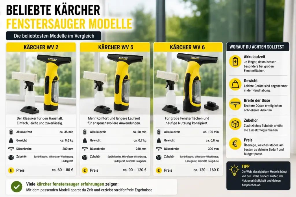 Kärcher Fenstersauger Erfahrungen zeigen beliebte Kärcher Fenstersauger Modelle im Vergleich nebeneinander