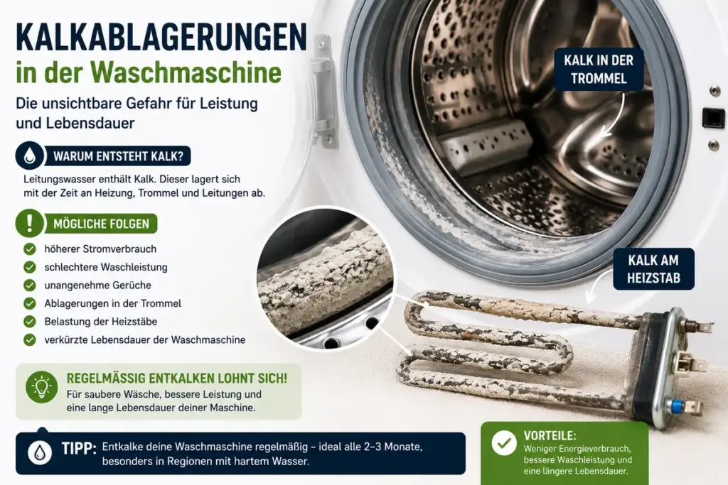 waschmaschine entkalken mit kalkablagerungen in trommel und heizstab sowie tipps gegen kalk und fuer bessere waschmaschinenleistung