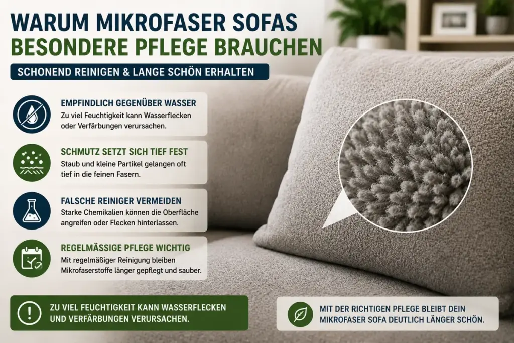 Mikrofaser Sofa reinigen mit Nahaufnahme eines empfindlichen Mikrofaserstoffs auf einer Couch
