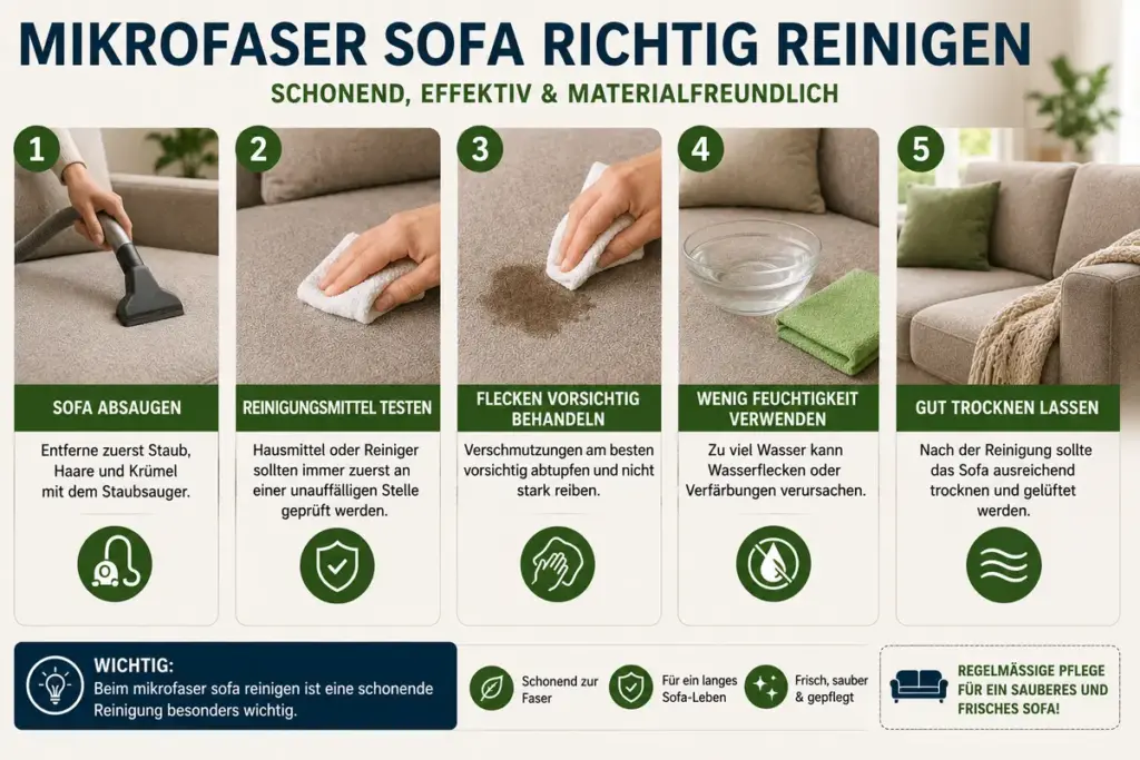 Mikrofaser Sofa reinigen Schritt für Schritt Anleitung zur schonenden Reinigung von Mikrofaserstoffen