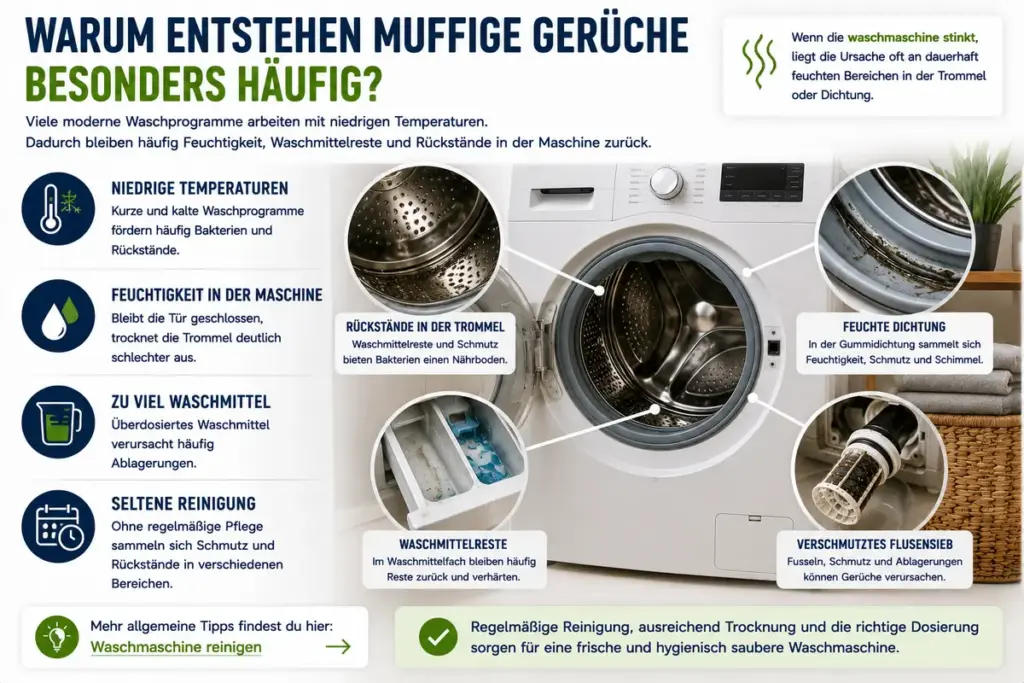 waschmaschine stinkt durch feuchtigkeit rueckstaende und niedrige waschtemperaturen in der waschmaschine