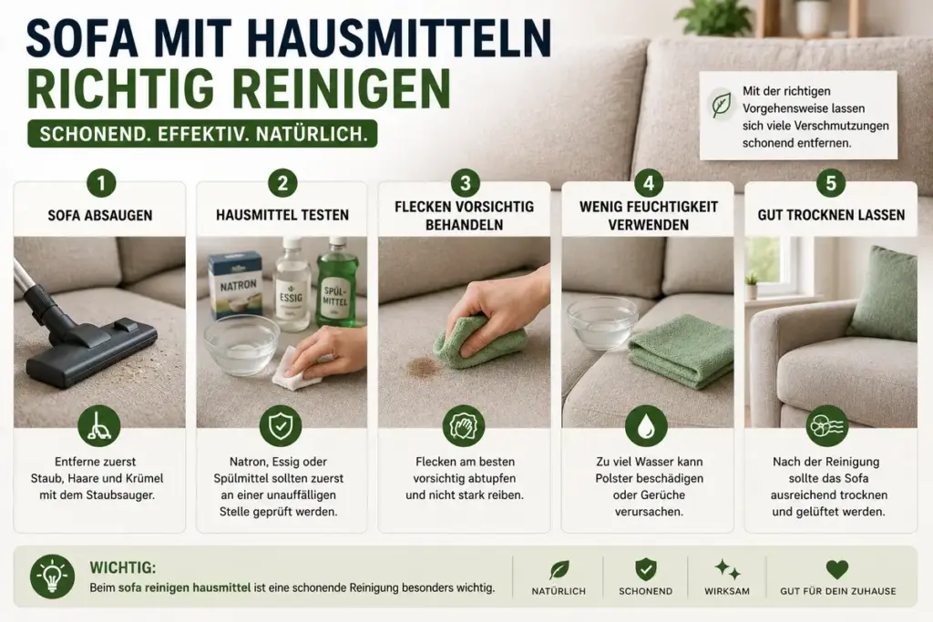 Sofa reinigen Hausmittel Schritt für Schritt Anleitung zur schonenden Reinigung eines Stoffsofas