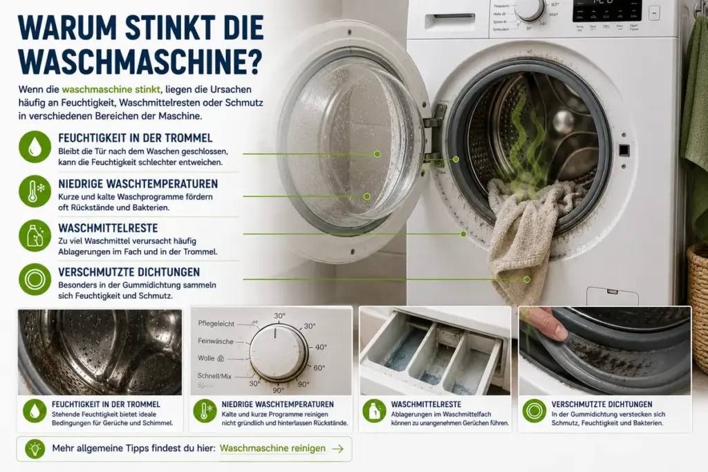 waschmaschine stinkt durch feuchtigkeit waschmittelreste und verschmutzte dichtungen in der waschmaschine