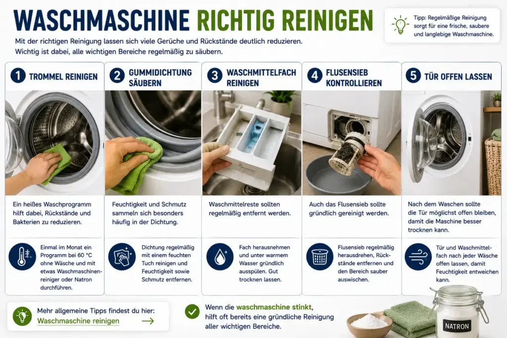 waschmaschine stinkt mit schritt fuer schritt reinigung von trommel dichtung waschmittelfach und flusensieb
