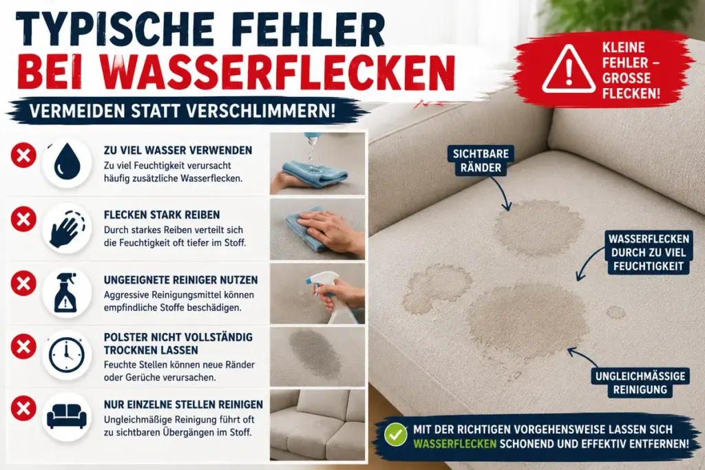 wasserflecken auf sofa entfernen mit typischen reinigungsfehlern und sichtbaren wasserflecken auf stoffsofa