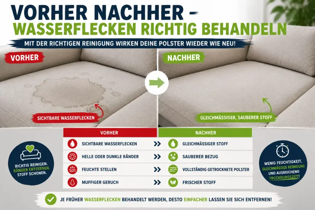 wasserflecken auf sofa entfernen mit vorher nachher vergleich eines gereinigten stoffsofas