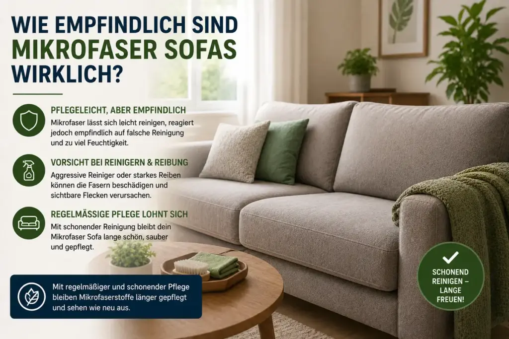 Mikrofaser Sofa reinigen und empfindliche Mikrofaserstoffe schonend im Wohnzimmer pflegen