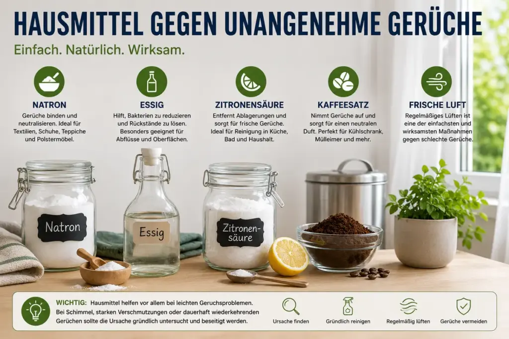 Geruch entfernen: Natron, Essig, Zitronensäure und Kaffeesatz als bewährte Hausmittel gegen unangenehme Gerüche im Haushalt
