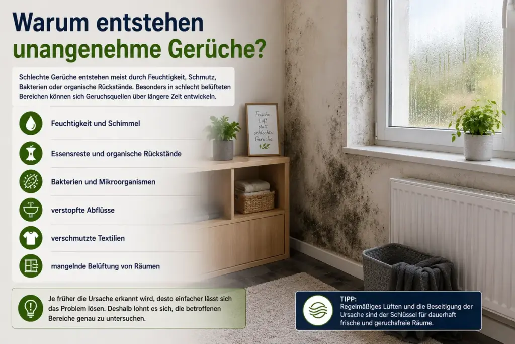 Geruch entfernen: Feuchtigkeit, schlechte Belüftung und erste Anzeichen von Schimmel als häufige Ursachen für unangenehme Gerüche in Wohnräumen