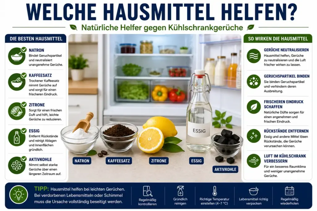 Kühlschrank stinkt: Natron, Kaffeesatz, Zitrone, Essig und Aktivkohle als bewährte Hausmittel zur Neutralisierung unangenehmer Kühlschrankgerüche