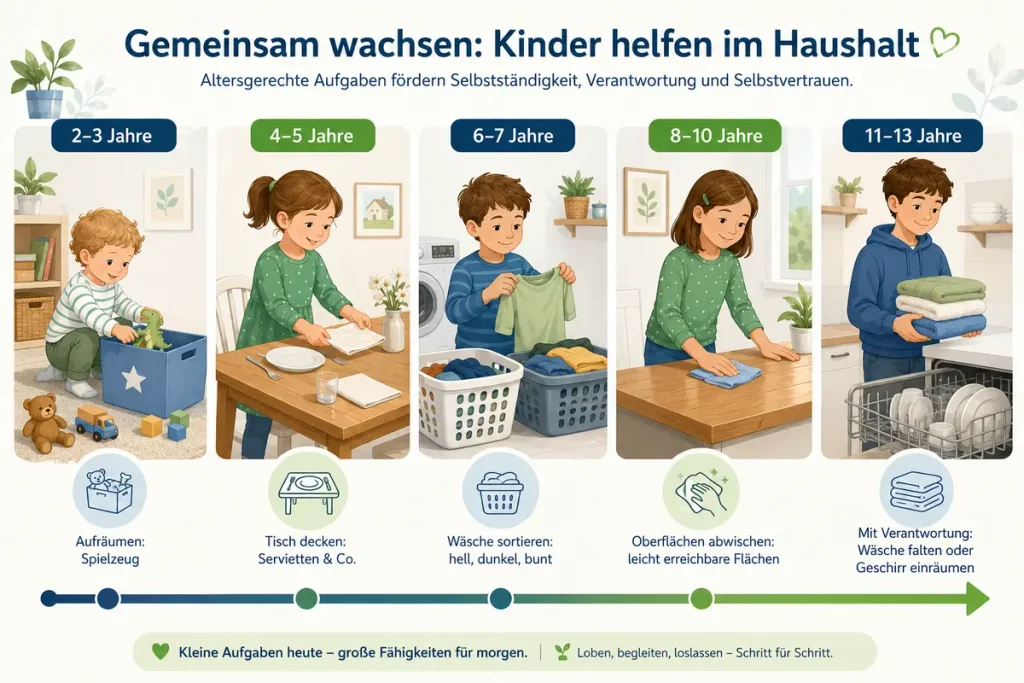 Infografik zu altersgerechten Haushaltsaufgaben für Kinder nach Alter