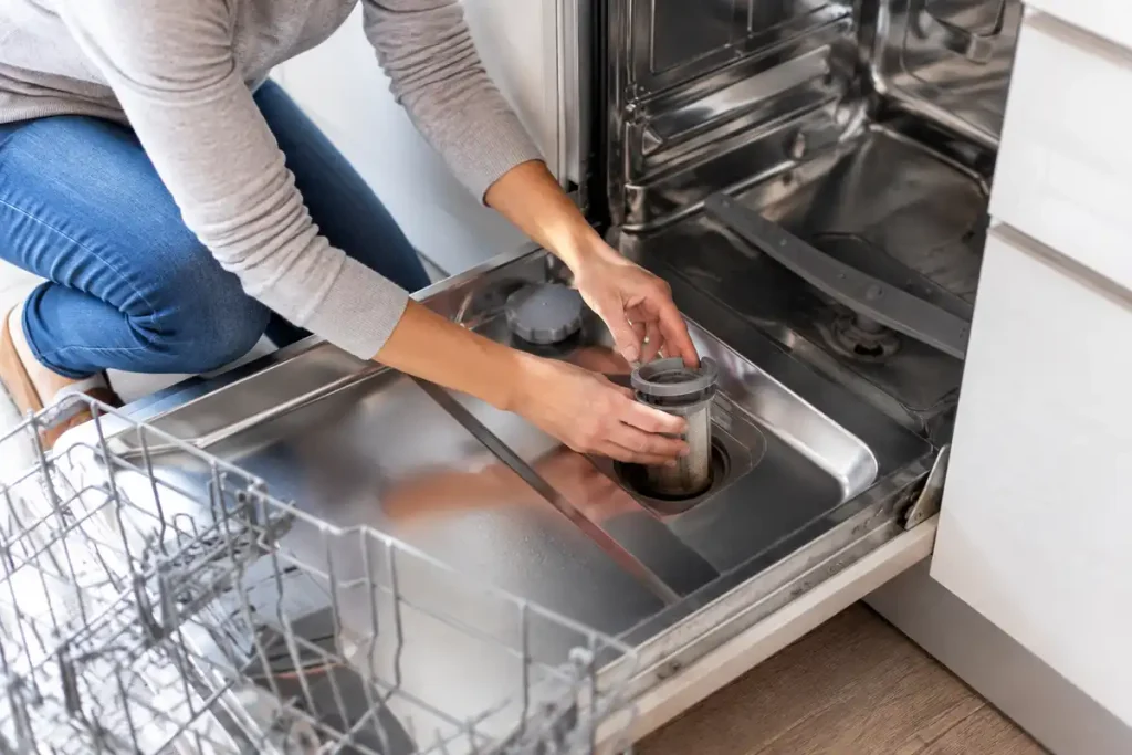 Spülmaschinenfilter reinigen und Sieb aus der Maschine herausnehmen