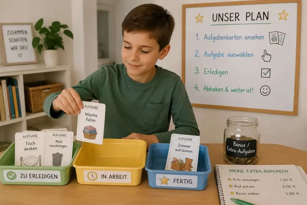 Unterschied zwischen normalen Haushaltsaufgaben und bezahlten Zusatzaufgaben für Kinder