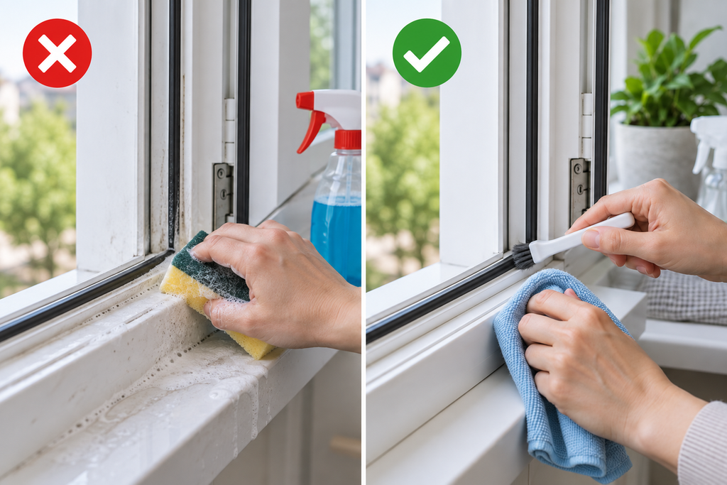 Fensterrahmen richtig reinigen mit weichem Tuch statt mit hartem Scheuerschwamm