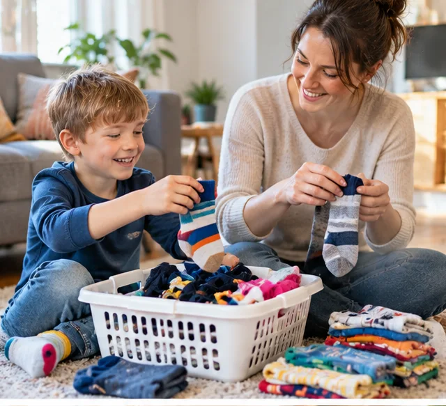 Kinder zur Mithilfe im Haushalt motivieren: Socken gemeinsam sortieren