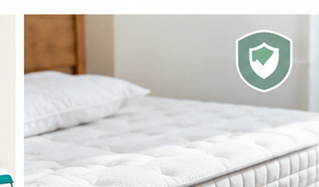 Saubere weiße Matratze mit gestepptem Matratzenschoner im Schlafzimmer