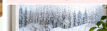 Kondenswasser an einer Fensterscheibe im Winter